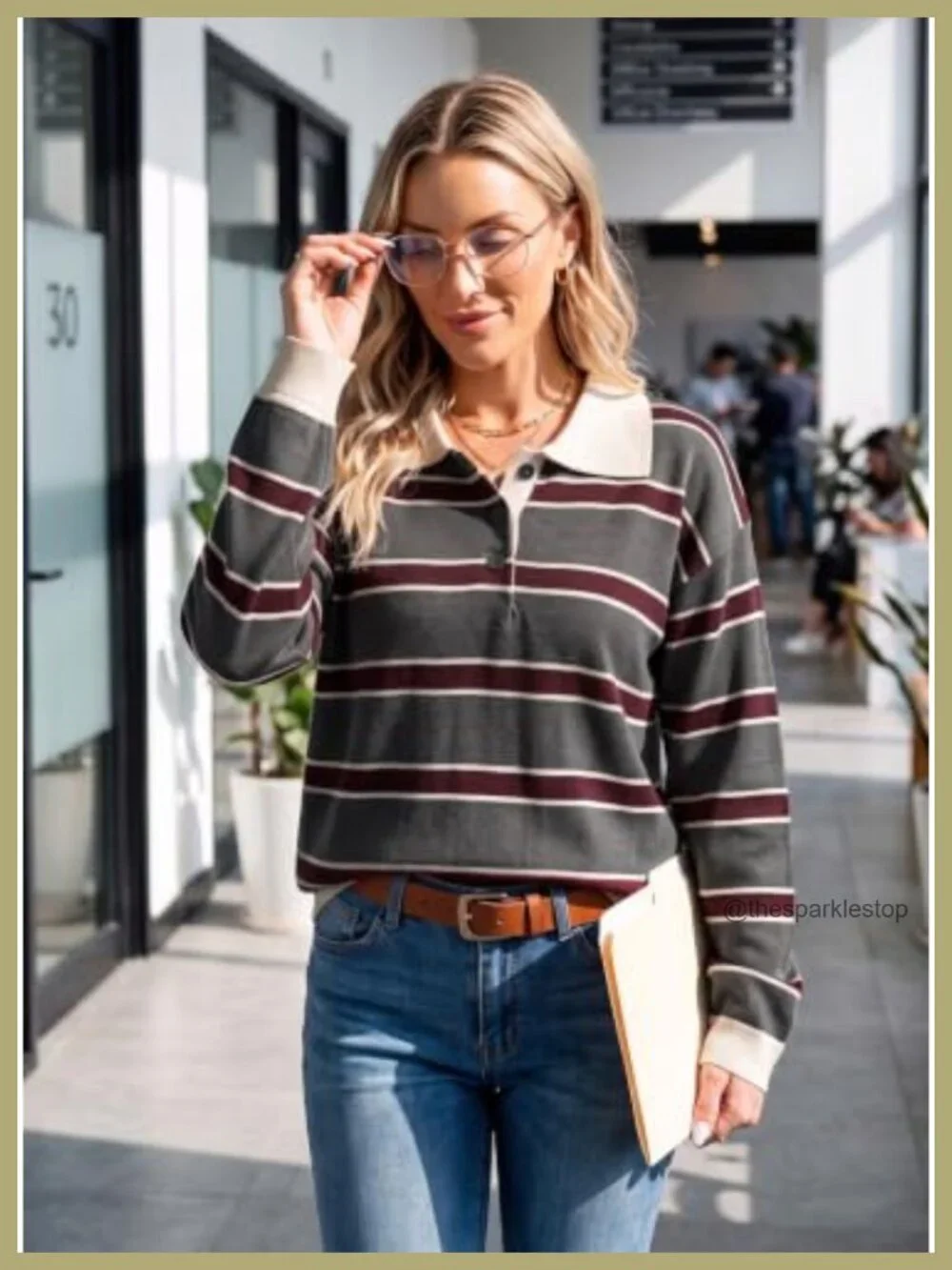 Oversized Striped Knit Polo Sweater